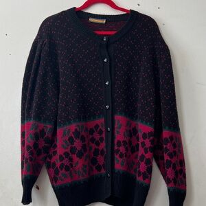 Bryn Connelly Black and Red Floral Women's Sweater cardigan
